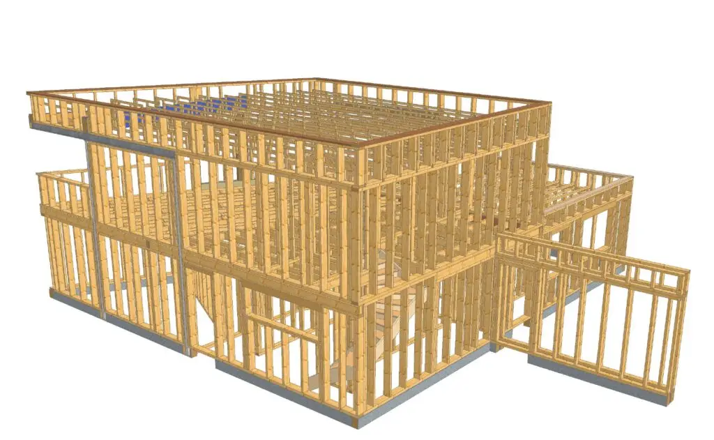 3D-visualisatie van de houten vloer- en wandstructuur voor de nieuwbouw in Zottegem
